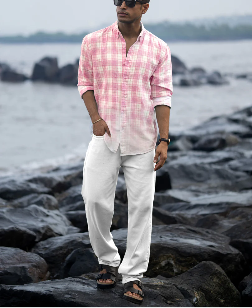 Pink Light Weight Ombre Checks Shirt 100% Cotton - Image 5