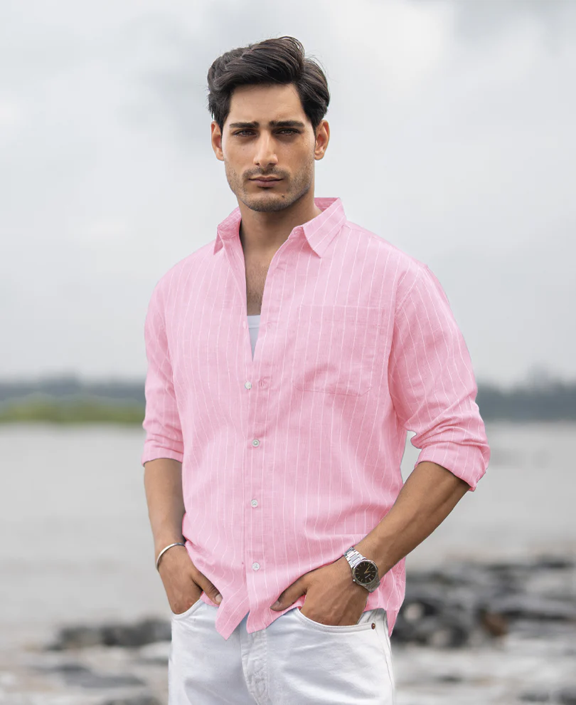 Pink Lightweight Cotton Stripe Shirt - Image 2