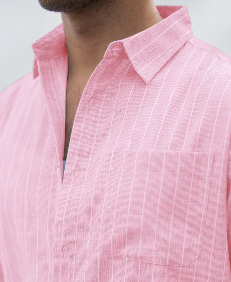 Pink Lightweight Cotton Stripe Shirt - Image 3