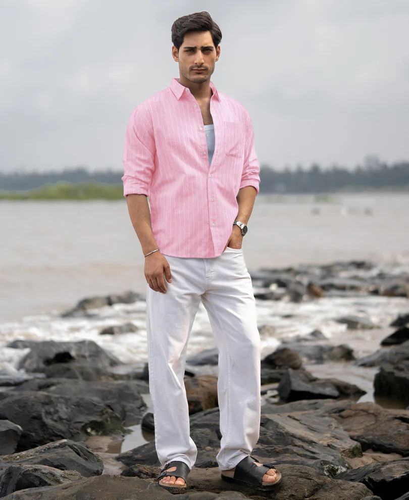 Pink Lightweight Cotton Stripe Shirt - Image 5