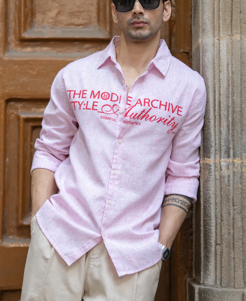 Pink Printed Stripe Shirt 100% Cotton - Image 2