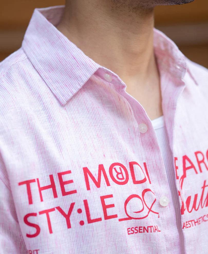 Pink Printed Stripe Shirt 100% Cotton - Image 3