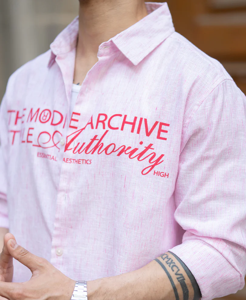 Pink Printed Stripe Shirt 100% Cotton - Image 4