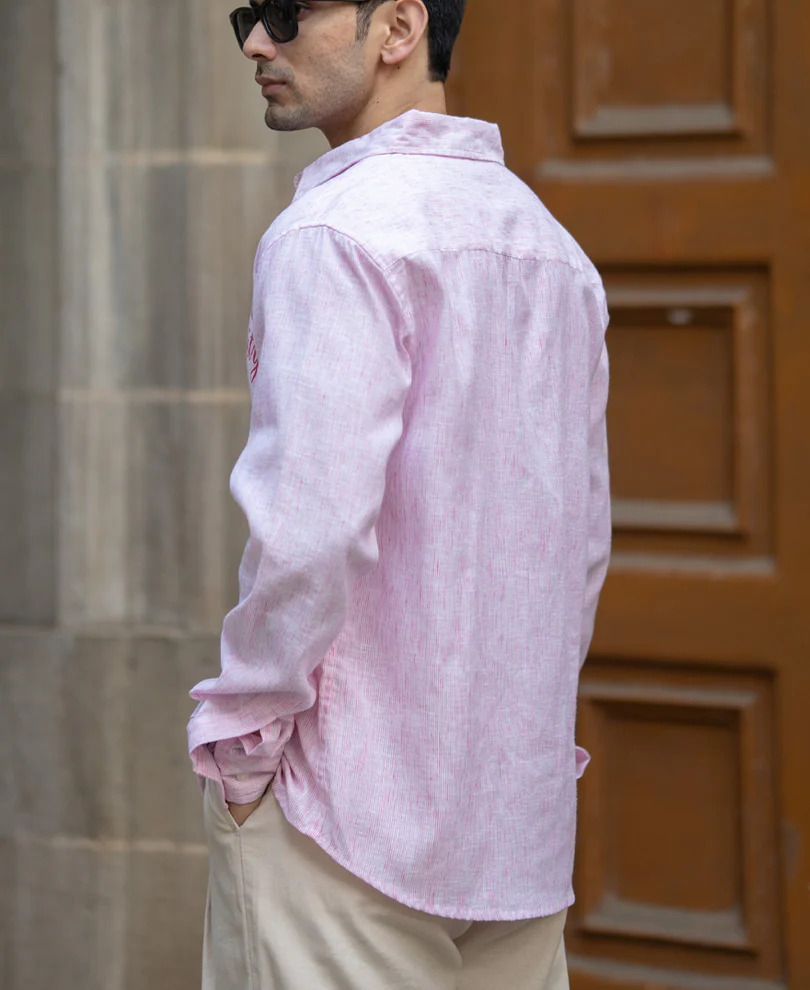 Pink Printed Stripe Shirt 100% Cotton - Image 5
