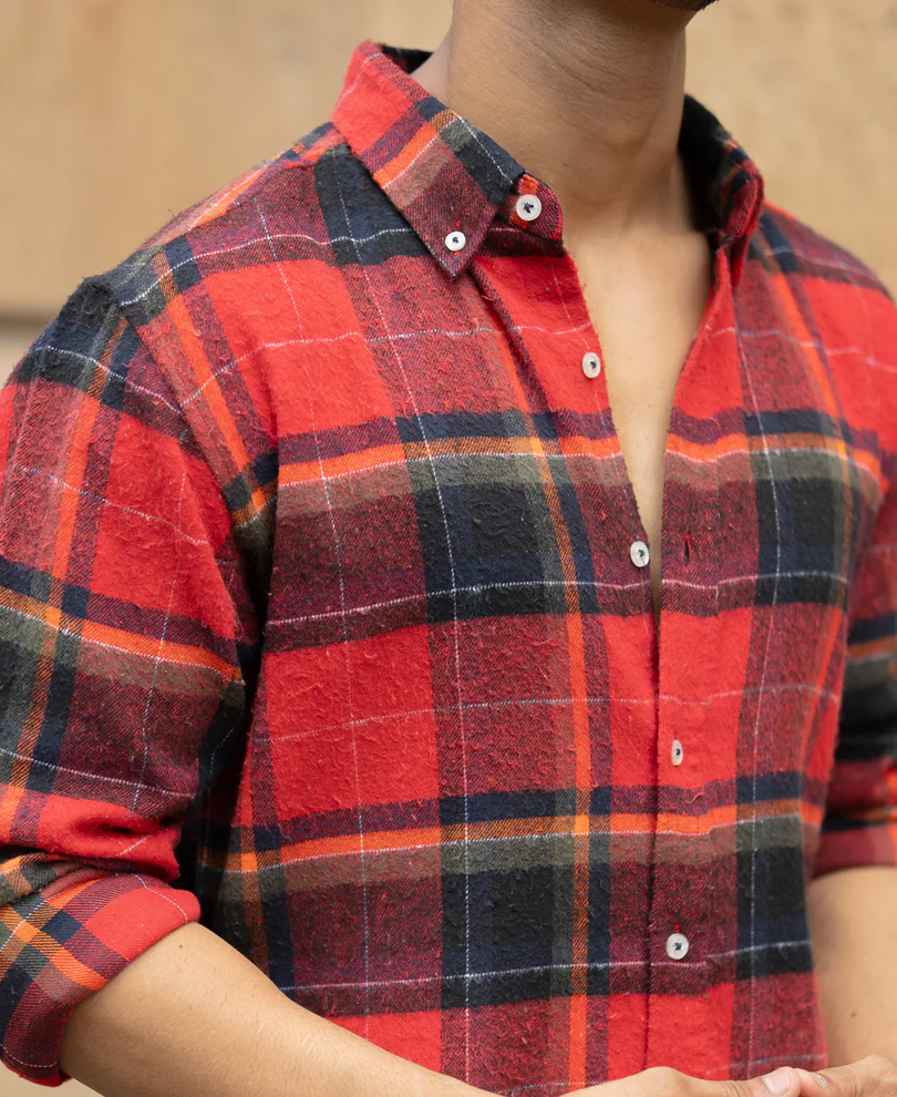 Red Brushed Checks Shirt - Image 3