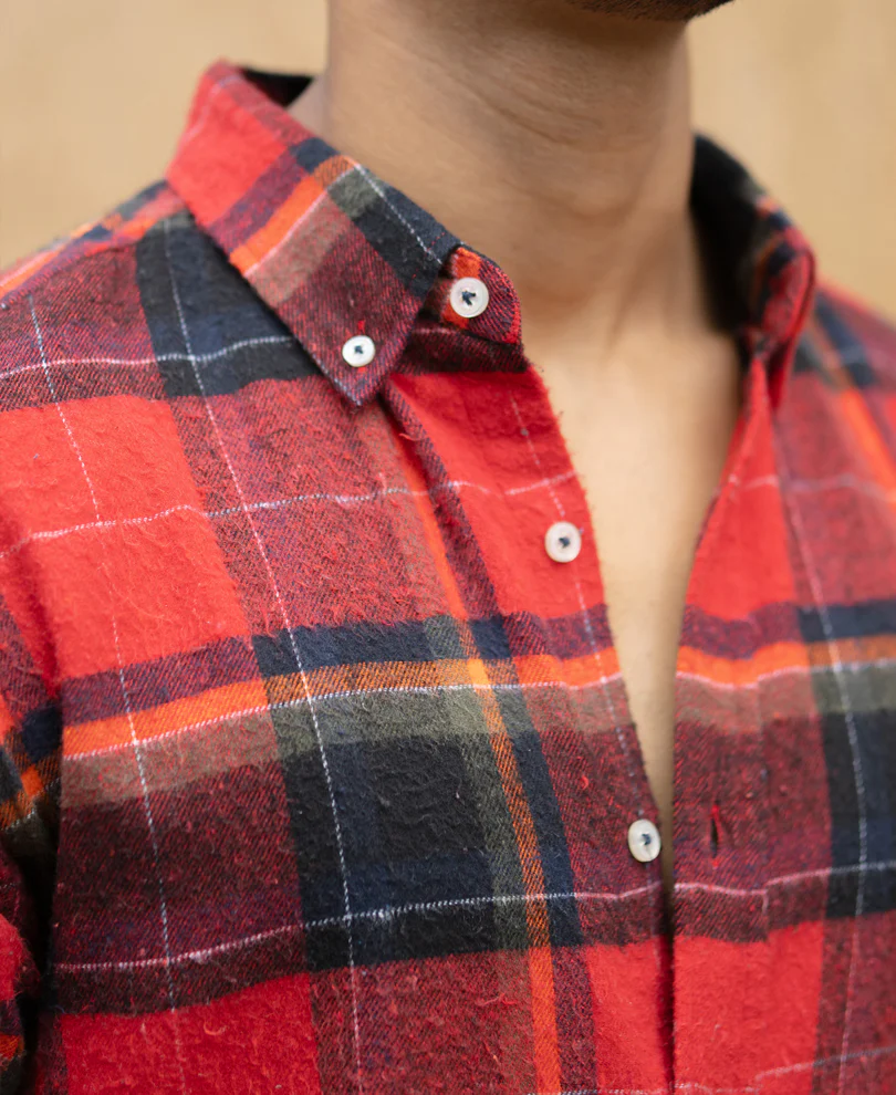 Red Brushed Checks Shirt - Image 4