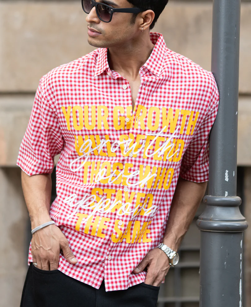 Red Micro Checks Printed Boxy Shirt 100% Cotton - Image 2