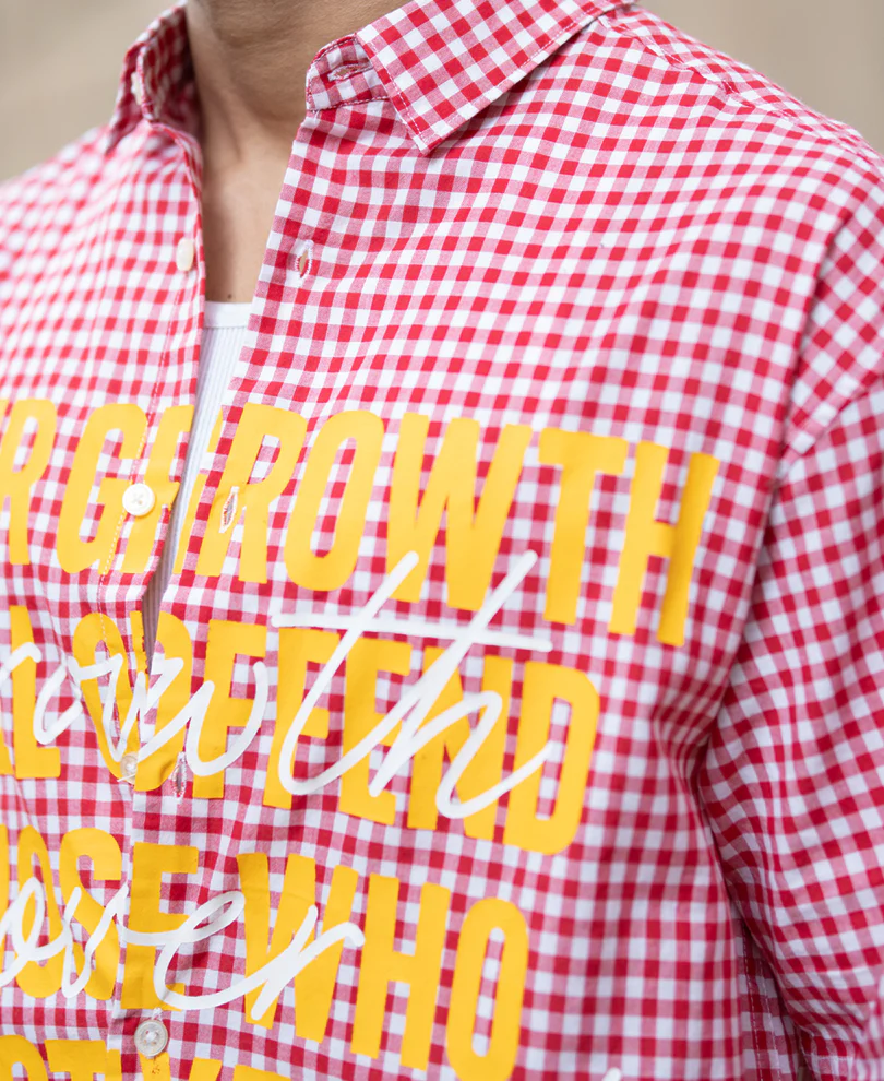 Red Micro Checks Printed Boxy Shirt 100% Cotton - Image 5