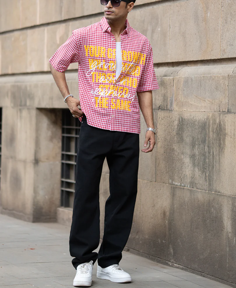 Red Micro Checks Printed Boxy Shirt 100% Cotton - Image 7