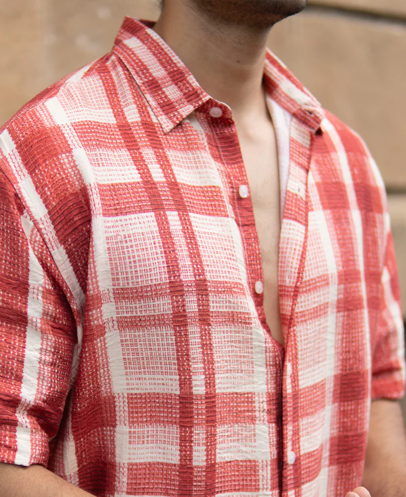 Red Ochre Printed Checks Shirt - Image 3