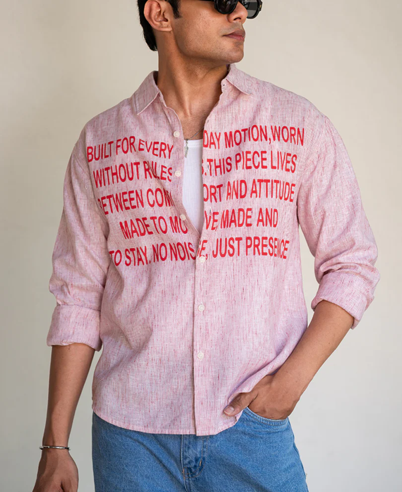 Red Pin Stripe Printed Shirt - Image 2