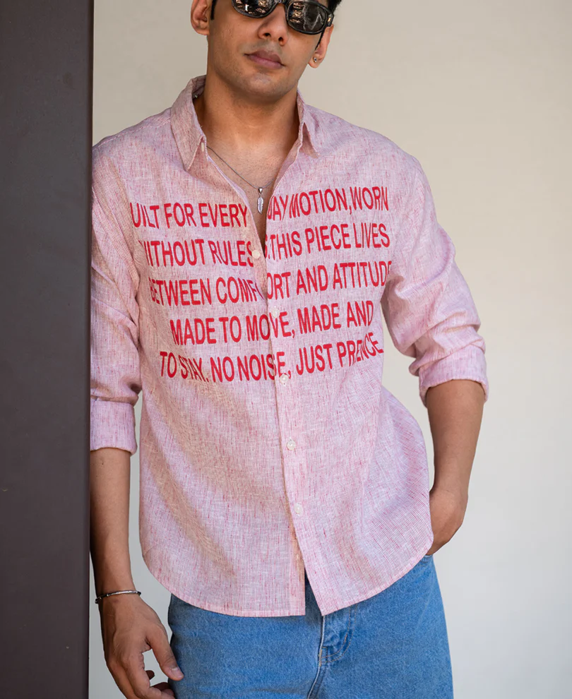 Red Pin Stripe Printed Shirt - Image 3