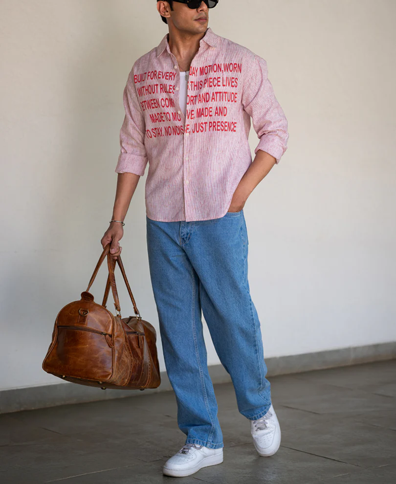 Red Pin Stripe Printed Shirt - Image 8