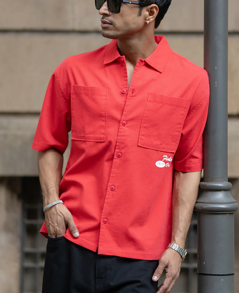 Red Printed Structure Shirt 100% Cotton - Image 2