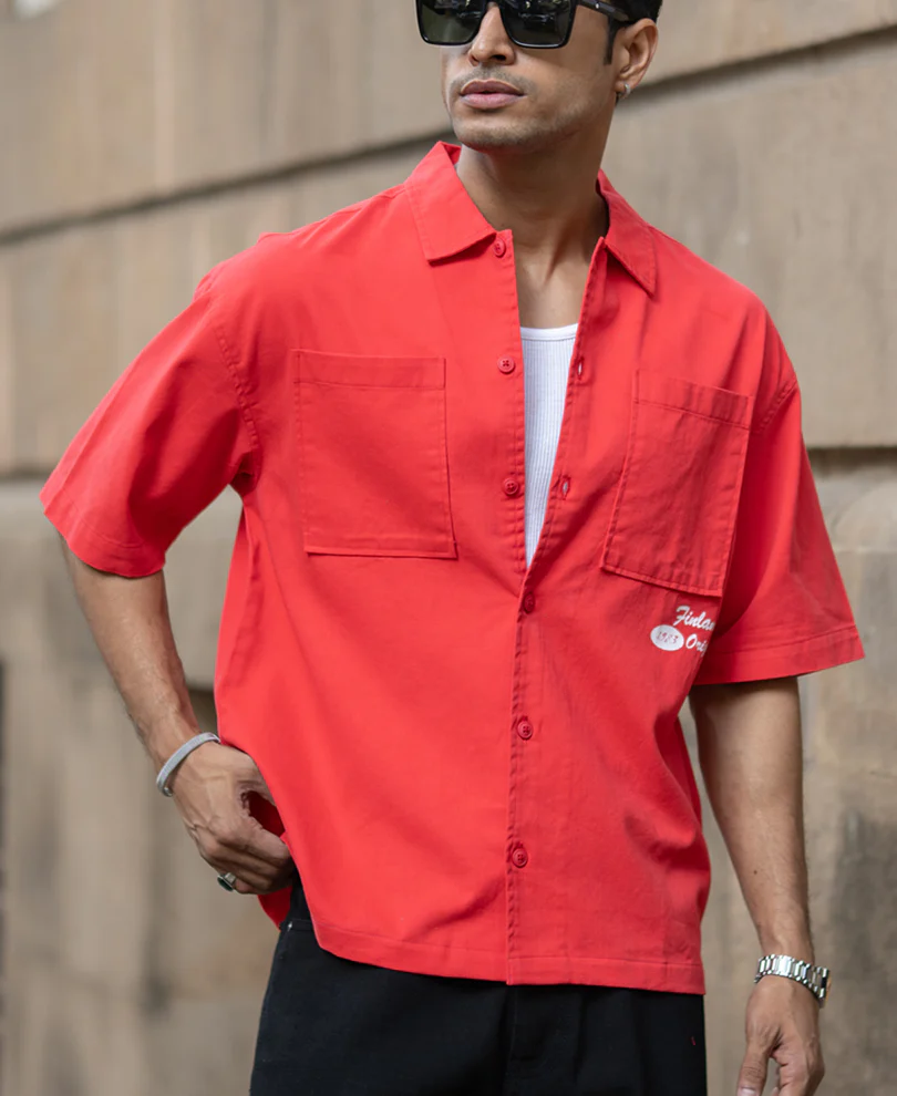 Red Printed Structure Shirt 100% Cotton - Image 3