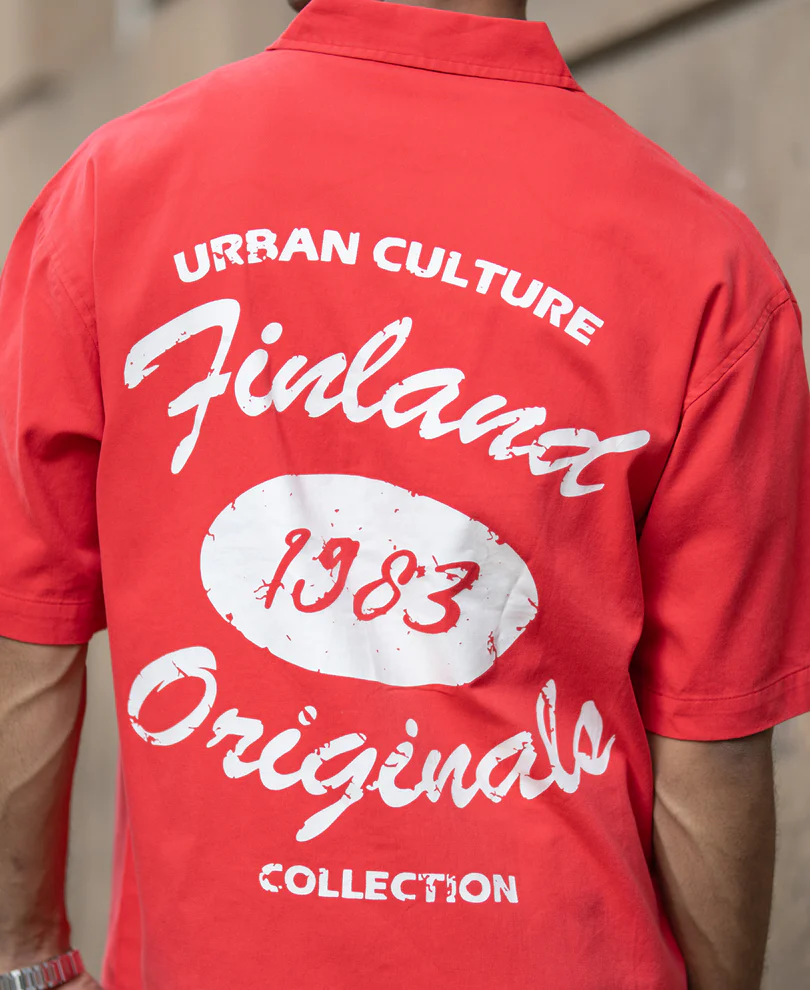 Red Printed Structure Shirt 100% Cotton - Image 4