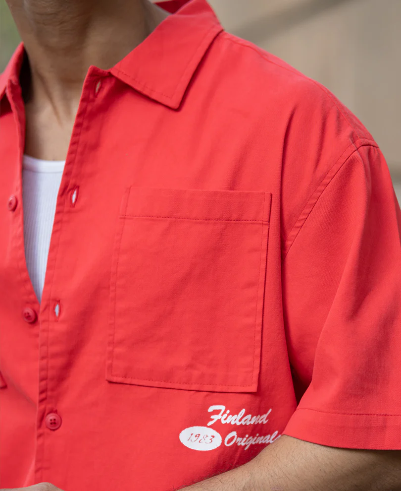 Red Printed Structure Shirt 100% Cotton - Image 5
