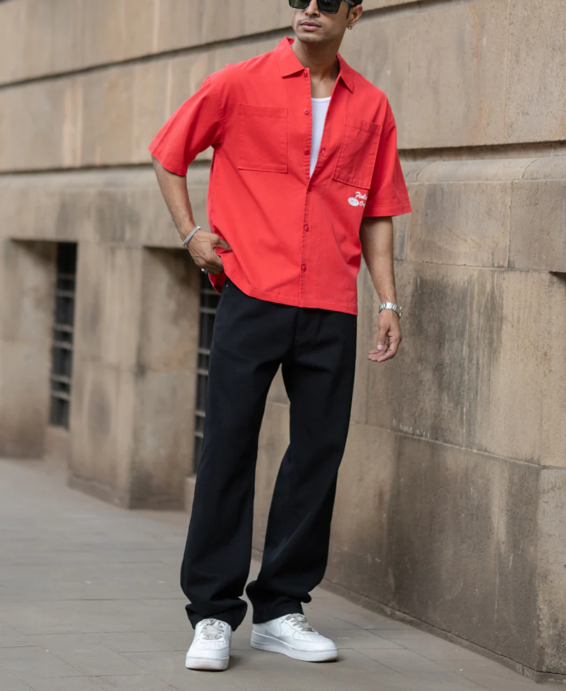 Red Printed Structure Shirt 100% Cotton - Image 6