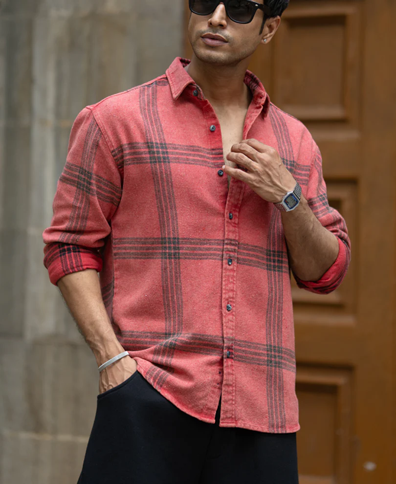 Red Washed Checks Shirt - Image 2