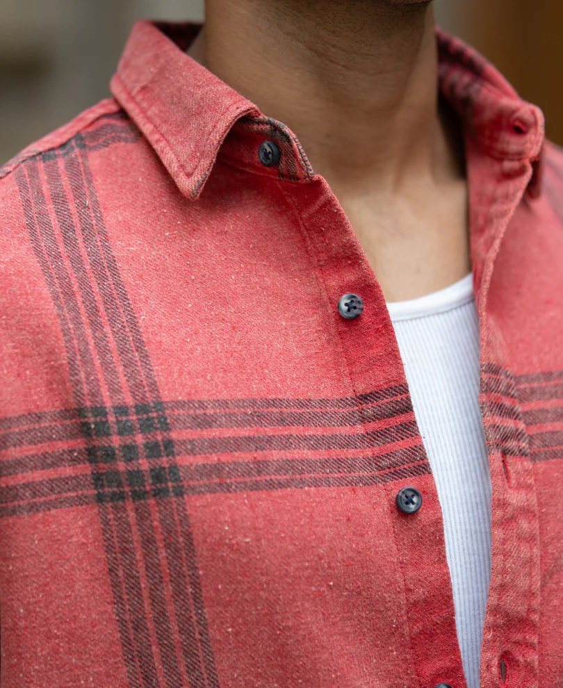 Red Washed Checks Shirt - Image 3