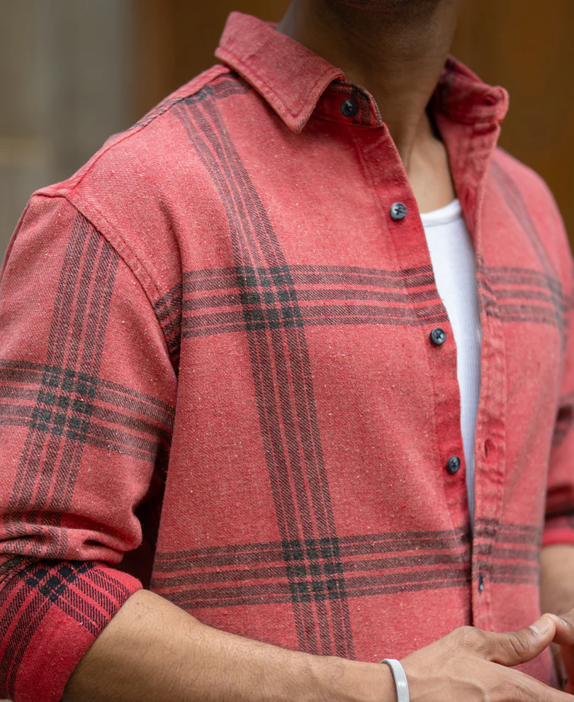 Red Washed Checks Shirt - Image 4