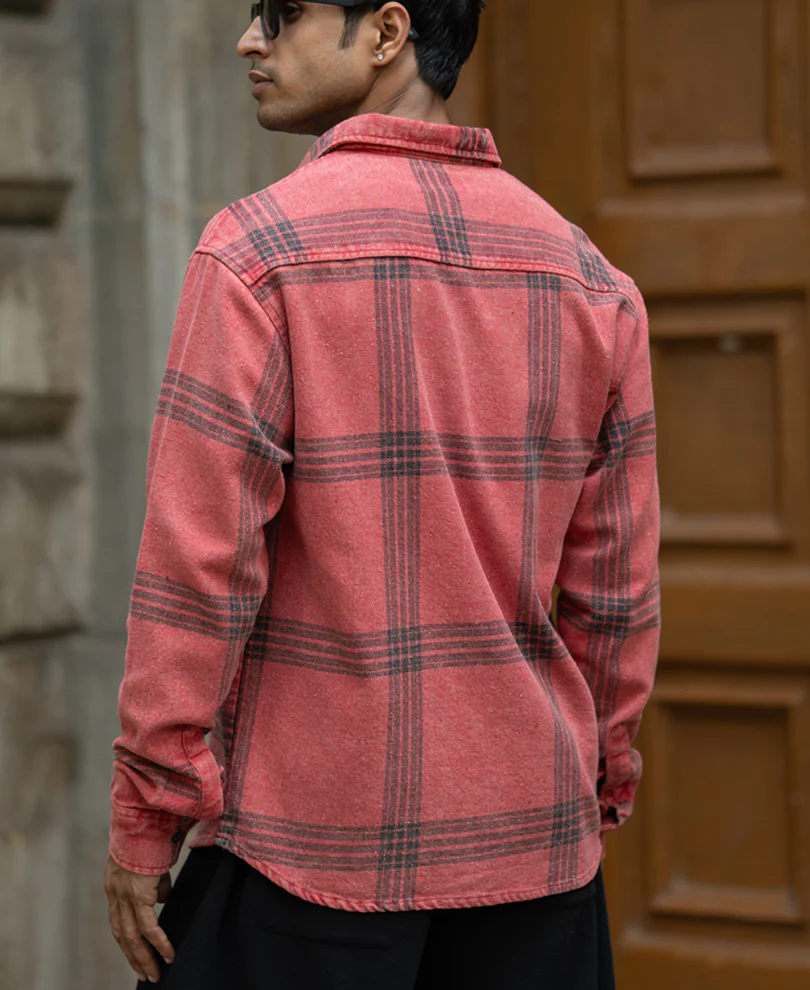 Red Washed Checks Shirt - Image 6
