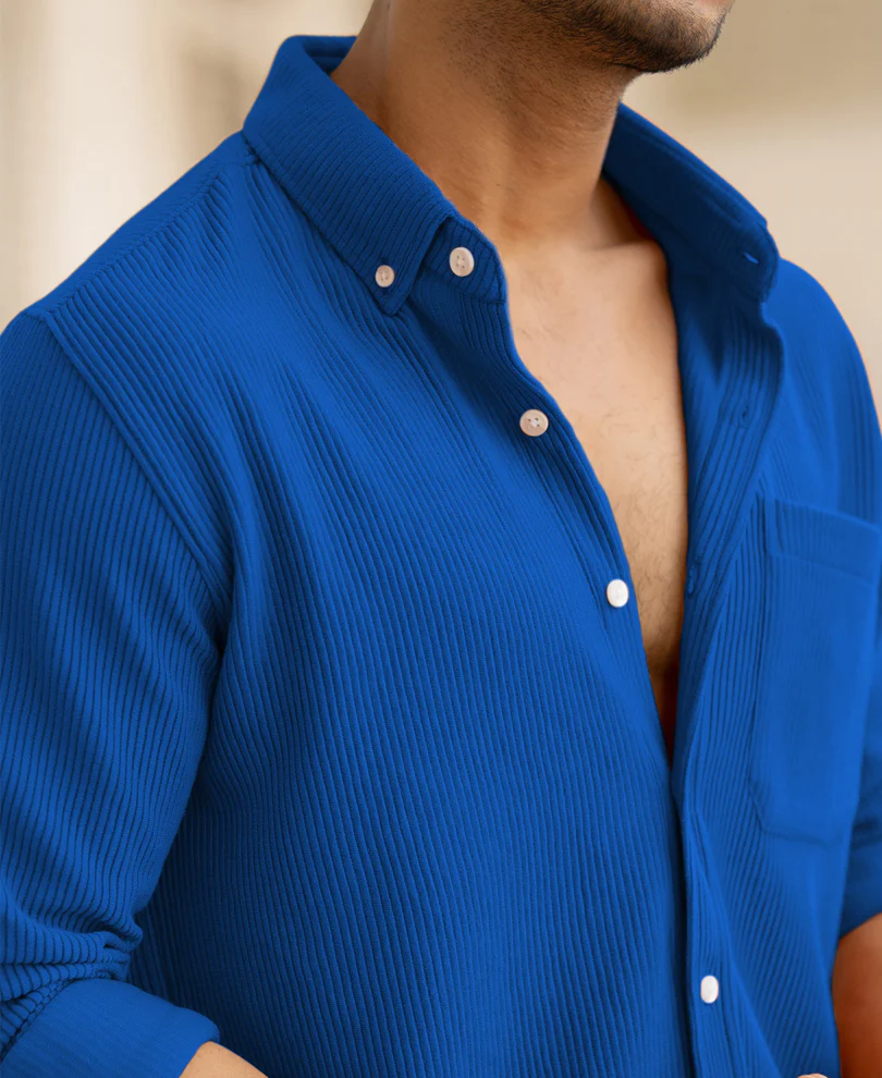 Royal Blue Structured Knit Shirt - Image 3