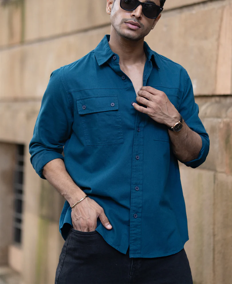 Royal Blue Structured Overshirt 100% Cotton - Image 3