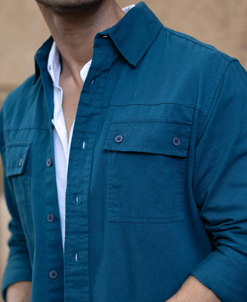 Royal Blue Structured Overshirt 100% Cotton - Image 5