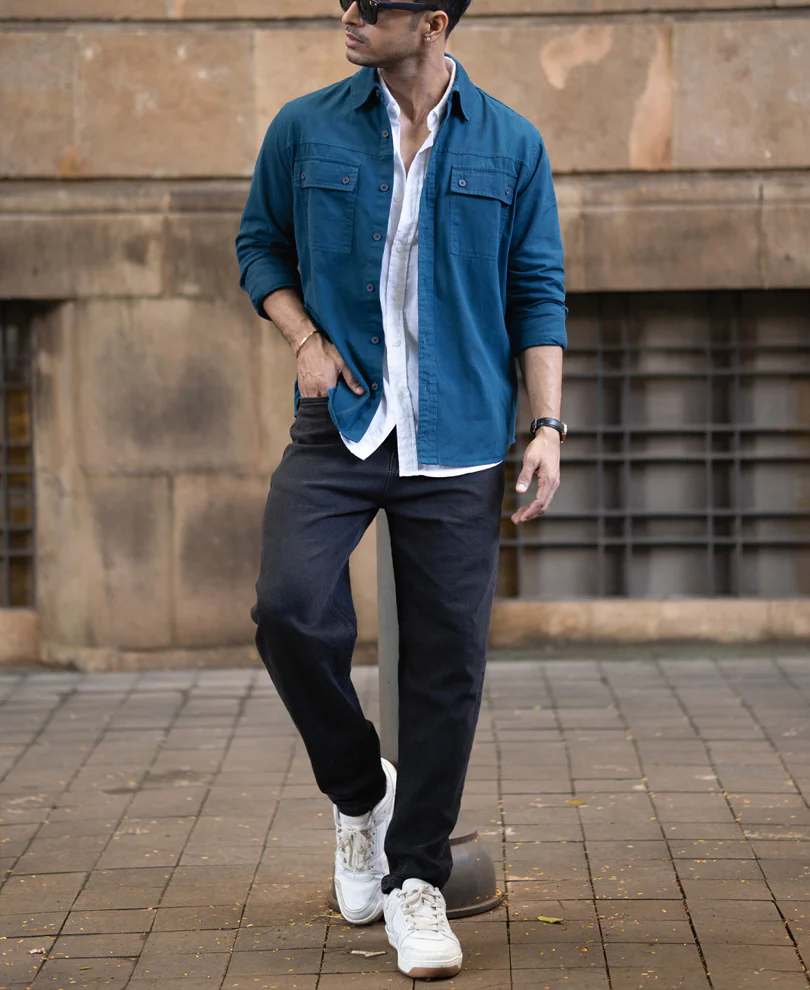 Royal Blue Structured Overshirt 100% Cotton - Image 7