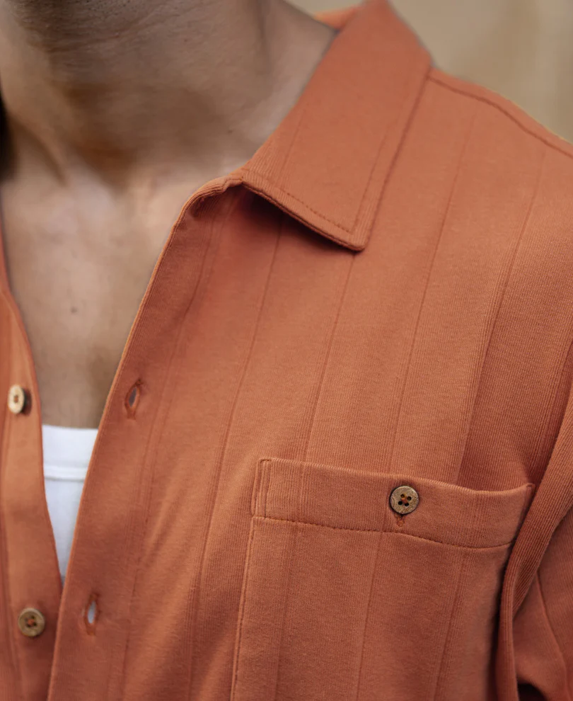 Russet Brown Structure Knit Shirt 100% Cotton - Image 5