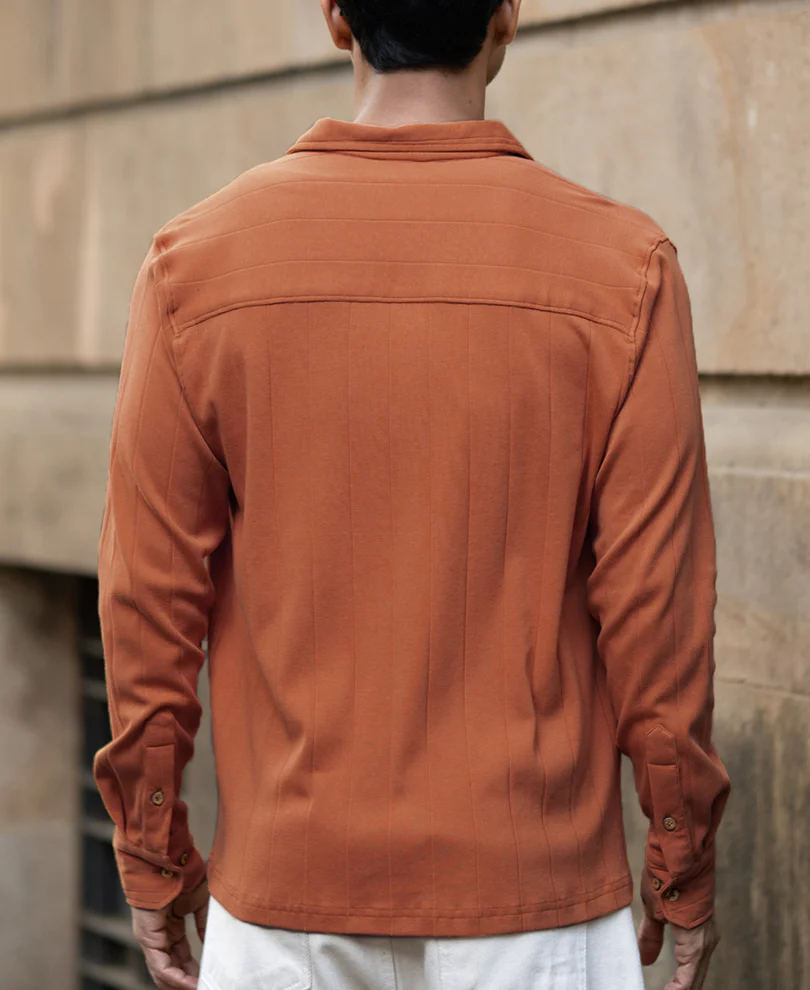 Russet Brown Structure Knit Shirt 100% Cotton - Image 6
