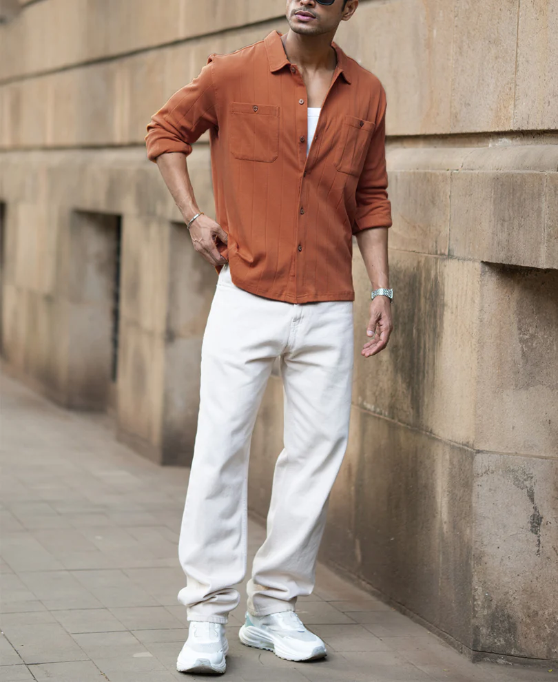 Russet Brown Structure Knit Shirt 100% Cotton - Image 7