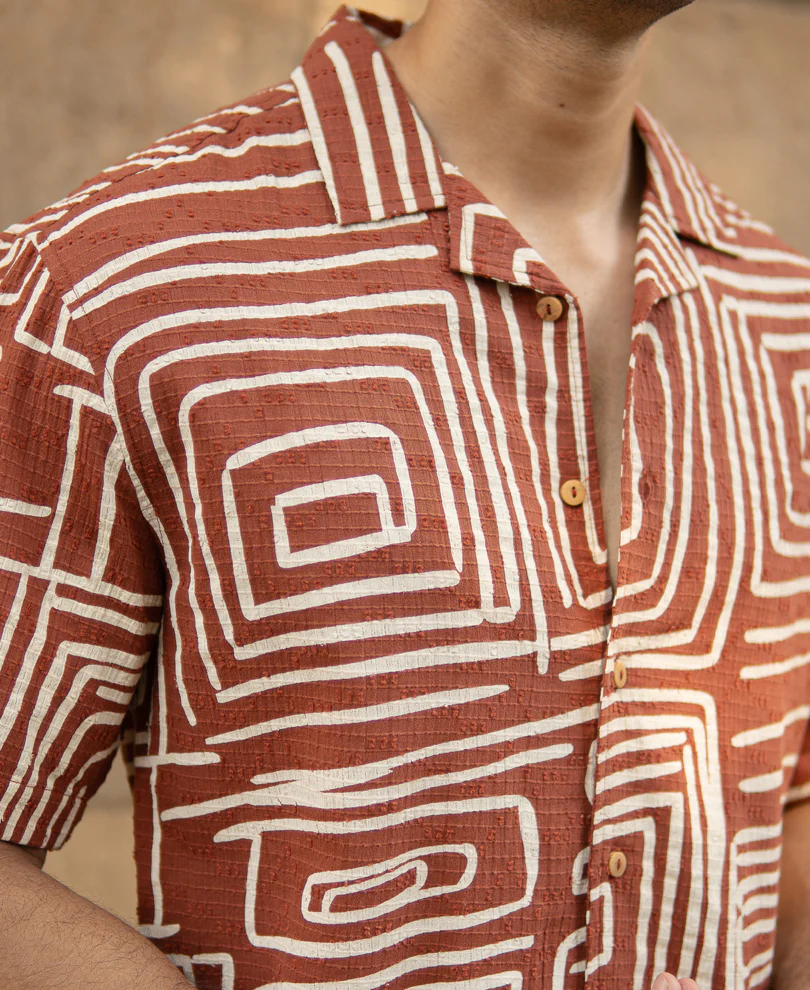 Rust Abstract Print Structure Shirt 100% Cotton - Image 4