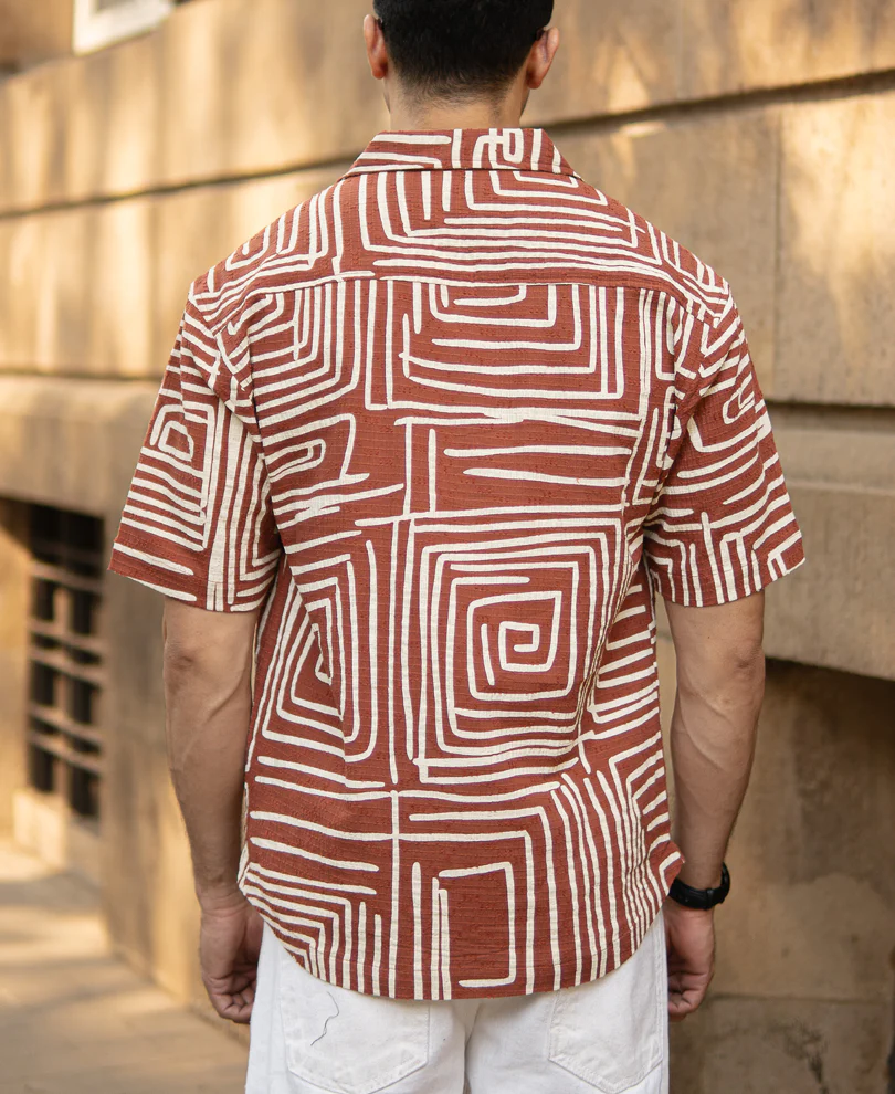 Rust Abstract Print Structure Shirt 100% Cotton - Image 5