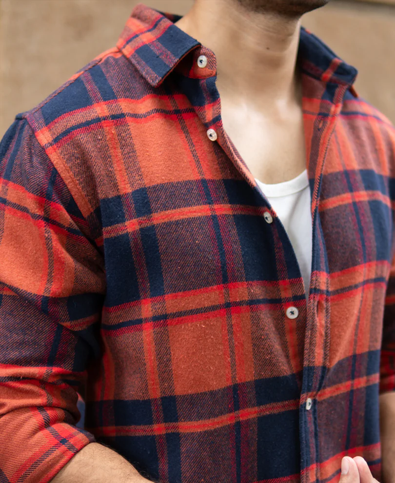Rust And Navy Checks Shirt - Image 4