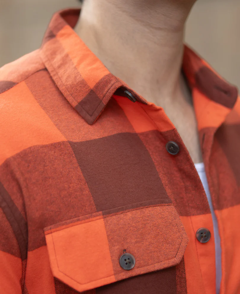 Rust Orange Checks Shirt 100% Cotton - Image 4