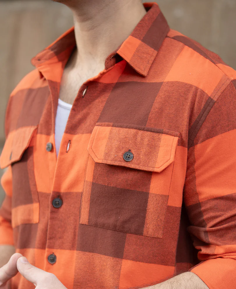 Rust Orange Checks Shirt 100% Cotton - Image 5