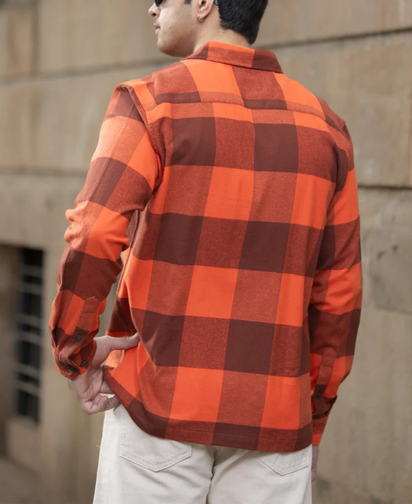 Rust Orange Checks Shirt 100% Cotton - Image 6