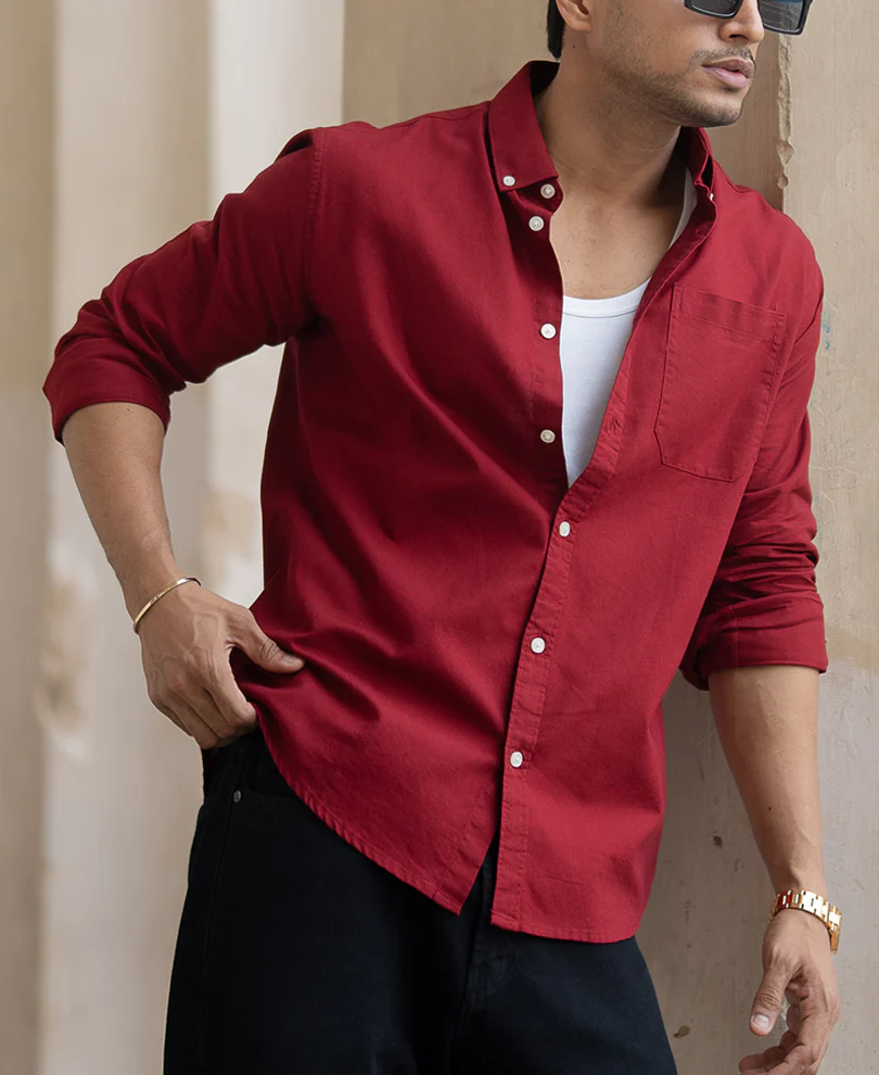 Brick Red Oxford Shirt 100% Cotton - Image 3