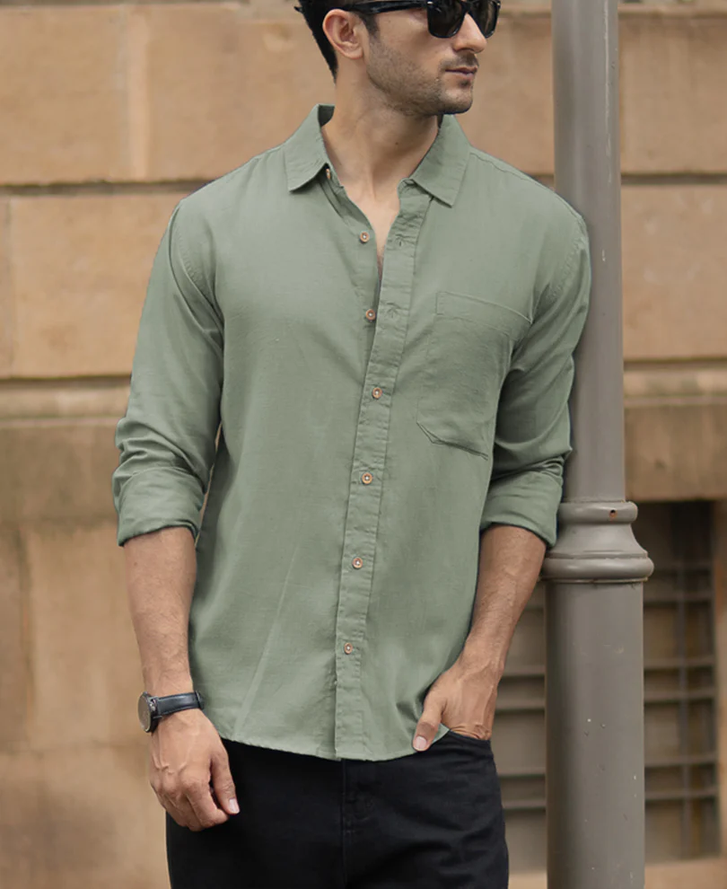 Sage Green Linen Blend Shirt - Image 2