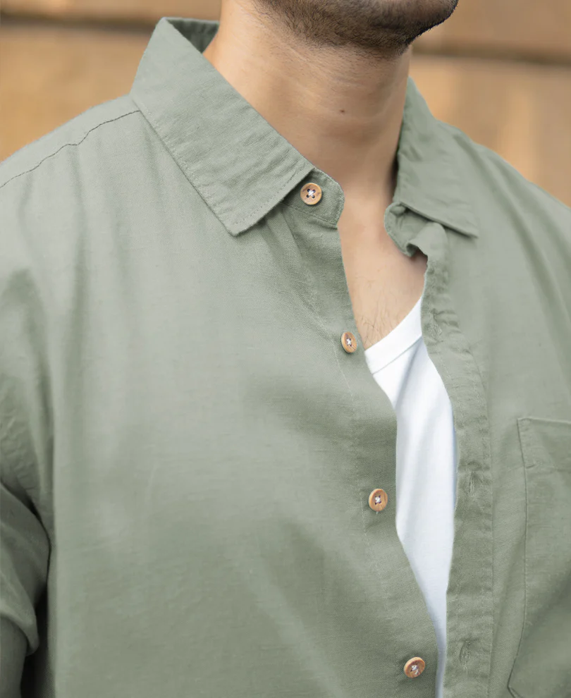 Sage Green Linen Blend Shirt - Image 3