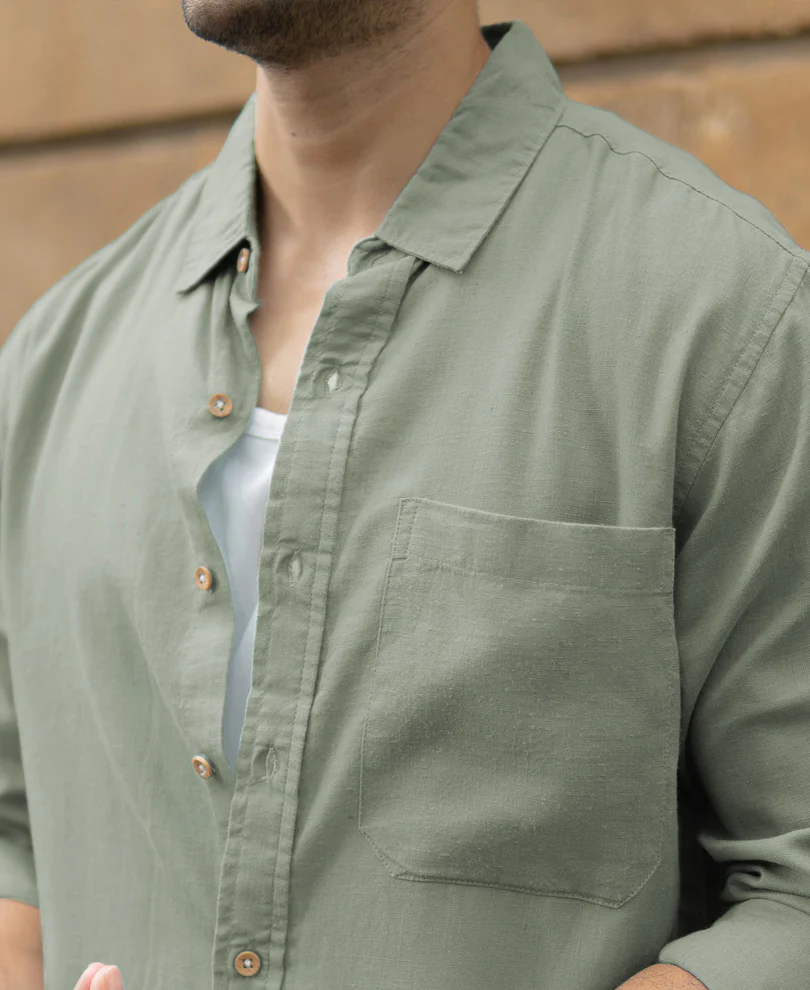 Sage Green Linen Blend Shirt - Image 4