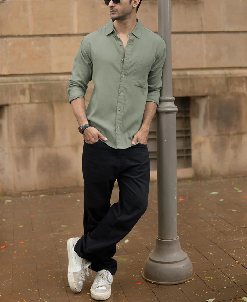 Sage Green Linen Blend Shirt - Image 6