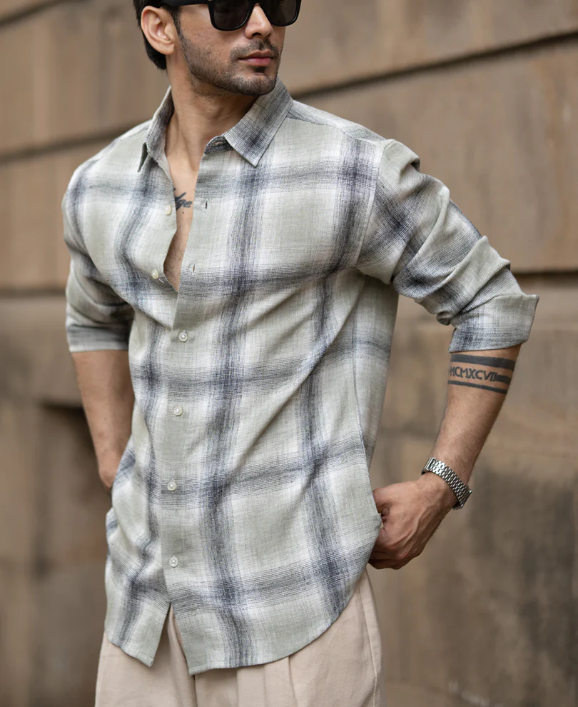 Sage Green Structured Checks Shirt - Image 2