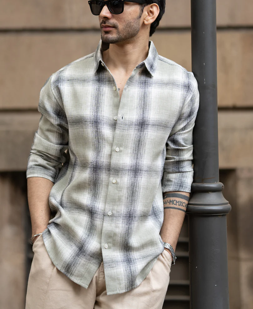 Sage Green Structured Checks Shirt - Image 3