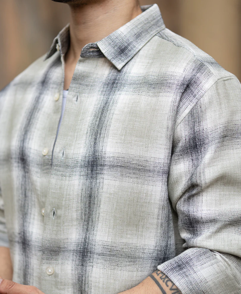 Sage Green Structured Checks Shirt - Image 5