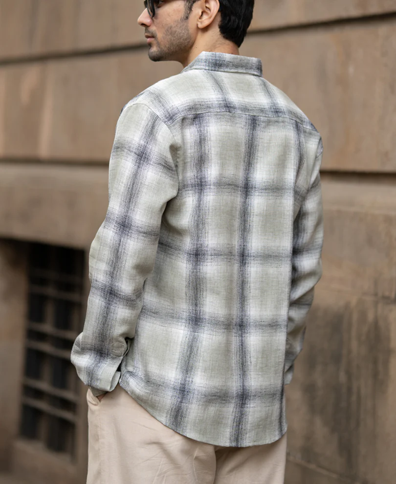 Sage Green Structured Checks Shirt - Image 6