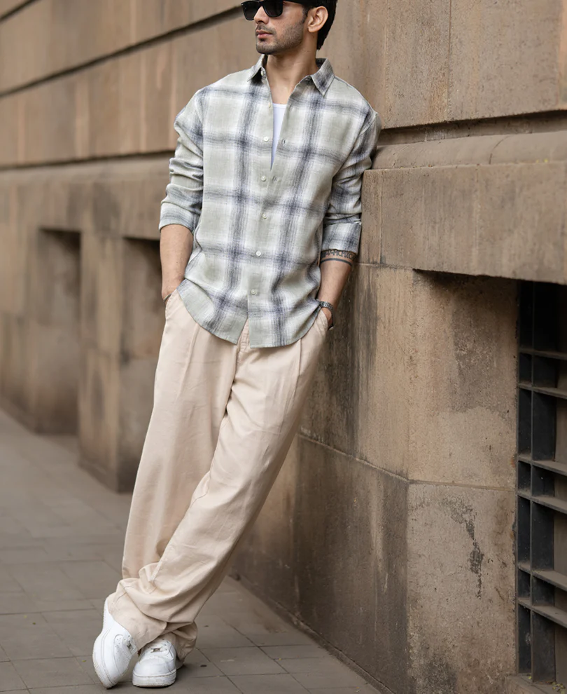 Sage Green Structured Checks Shirt - Image 7