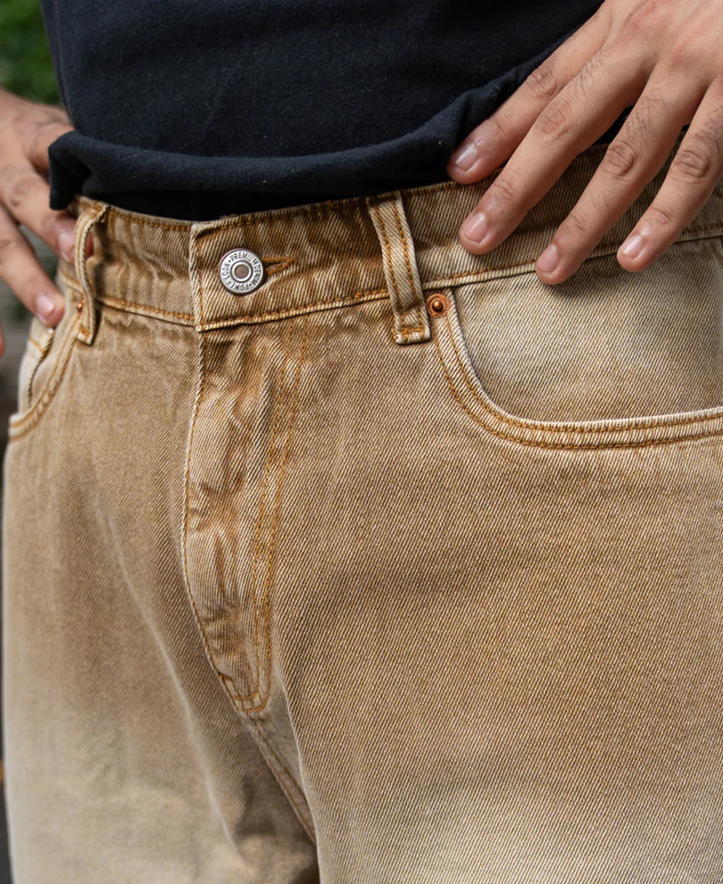 Sand Brown Washed Baggy Jeans 100% Cotton - Image 3